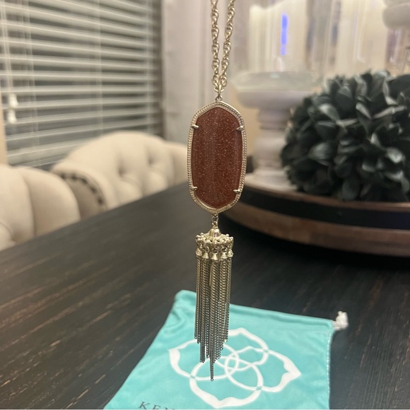 Kendra Scott Rayne Goldstone Pendant Tassel Necklace in Gold Tone - Picture 7 of 9